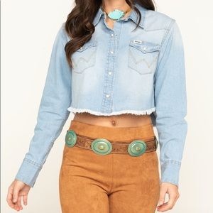 Wrangler cropped frayed denim shirt